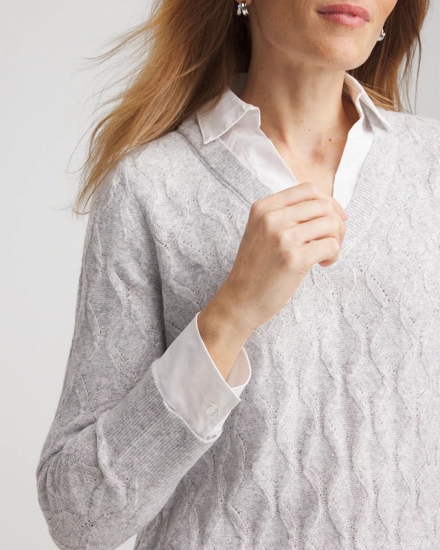 Classic Built-In Shirt Knit Sweater - image 4